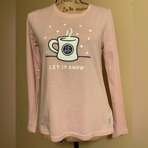 LIFE IS GOOD pale pink ladies 60% cotton LET IT SNOW sleep top size Sm VVGUC